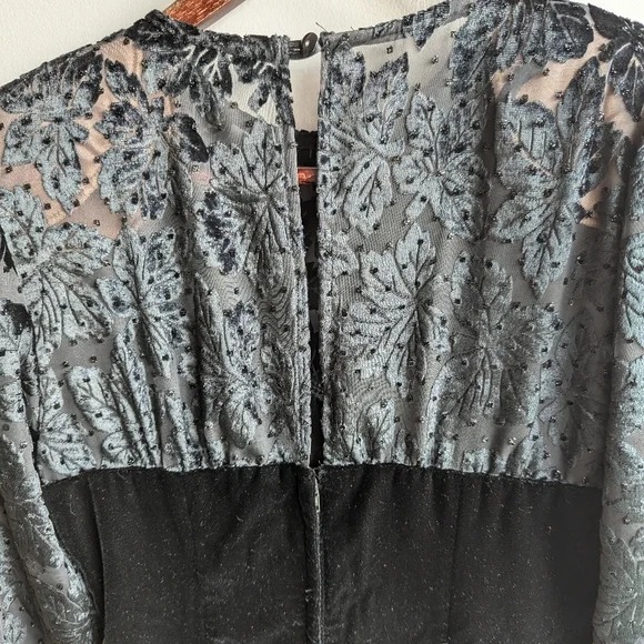 Vintage Piaf Velvet Burnout Midi Dress Sweetheart 80s Cocktail Black witchy goth - Picture 6 of 16